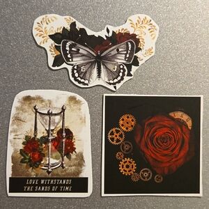 Steampunk Love Withstands the Sands of Time Rose Magnet Custom Handmade Set of 3